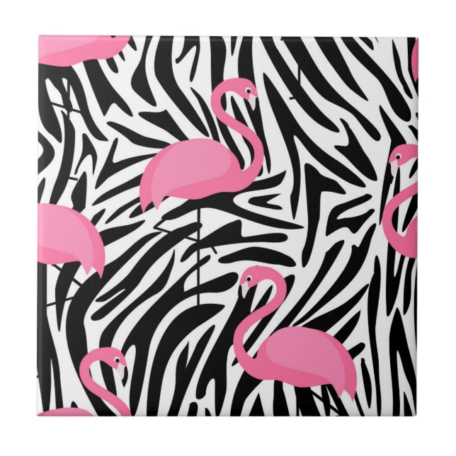 Flamingo Zebra Print Summer Ceramic Tile (Front)