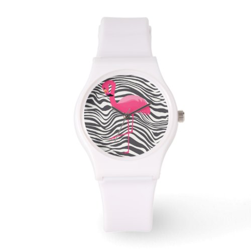 FLAMINGO ZEBRA STRIPE CUSTOM WHITE WATCH