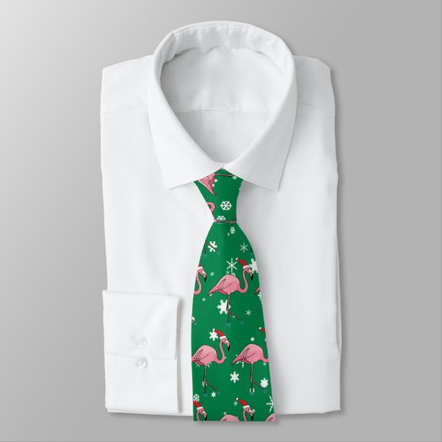 Flamingoes in  Santa Hats Christmas Neck Tie (Tied)
