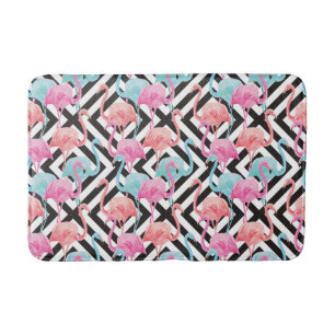 Flamingoes on Bold Design Pattern Bathroom Mat