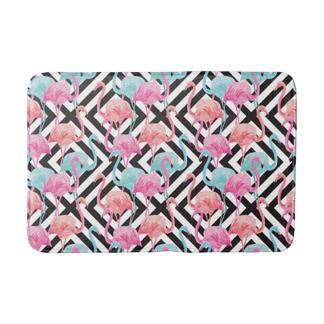 Flamingoes on Bold Design Pattern Bathroom Mat (Front)