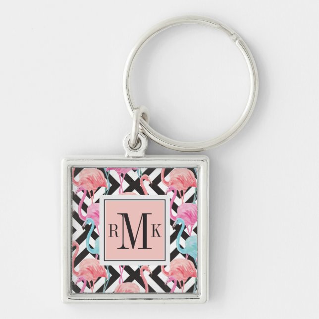 Flamingoes on Bold Design Pattern Keychain (Front)