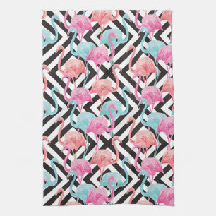 Flamingoes on Bold Design Pattern Kitchen Towel