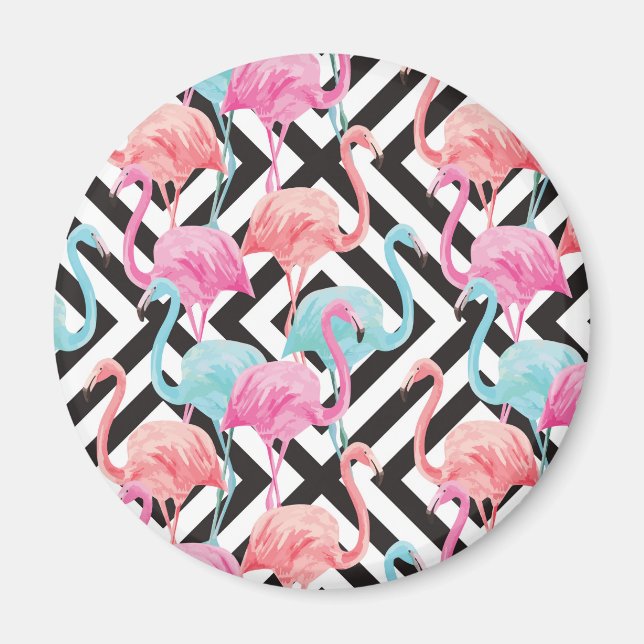 Flamingoes on Bold Design Pattern Magnet (Front)