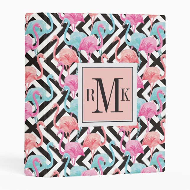 Flamingoes on Bold Design Pattern Mini Binder (Front/Spine)