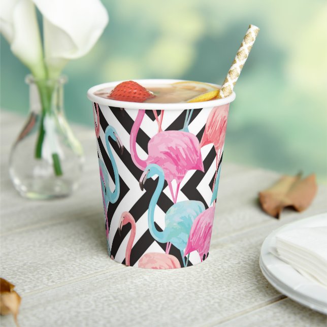 Flamingoes on Bold Design Pattern Paper Cups (Insitu)