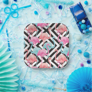 Flamingoes on Bold Design Pattern Paper Plates
