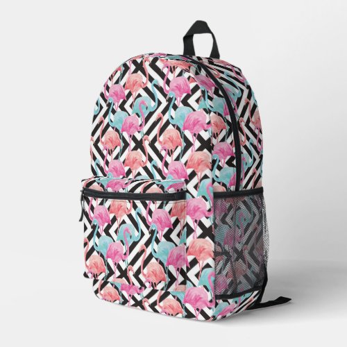 Flamingoes on Bold Design Pattern Printed Backpack