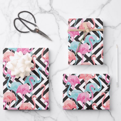 Flamingoes on Bold Design Pattern Wrapping Paper Sheets