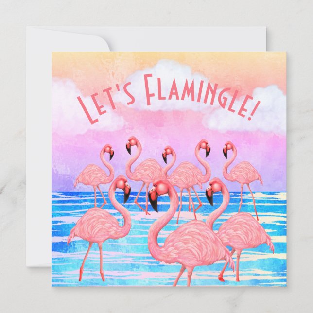 Flamingoes on Parade Flat Greeting Card (Front)