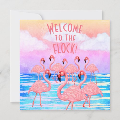 Flamingoes on Parade Flat Greeting Card