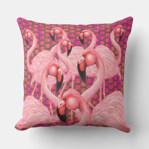 Flamingoes on Parade Outdoor Pillow