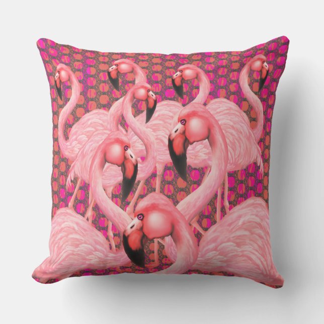 Flamingoes on Parade Outdoor Pillow (Front)