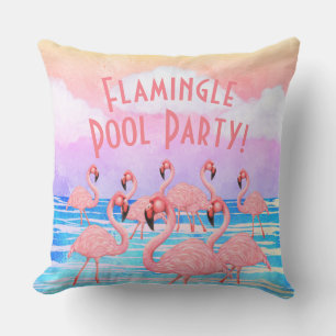Flamingoes on Parade Outdoor Pillow