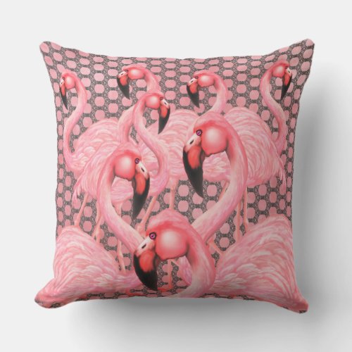 Flamingoes on Parade Outdoor Pillow