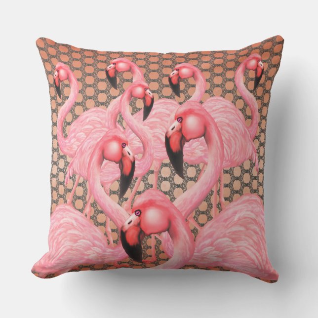 Flamingoes on Parade Outdoor Pillow (Front)