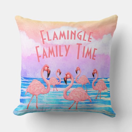 Flamingoes on Parade Throw Pillow