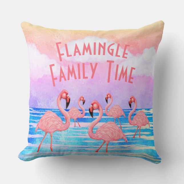 Flamingoes on Parade Throw Pillow (Front)