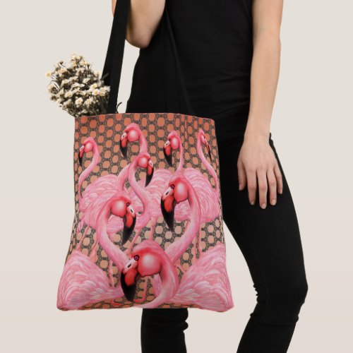 Flamingoes on Parade with Polka Dots Tote Bag