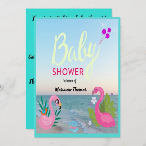 Flamingoes on the Ocean Baby Shower Invitation