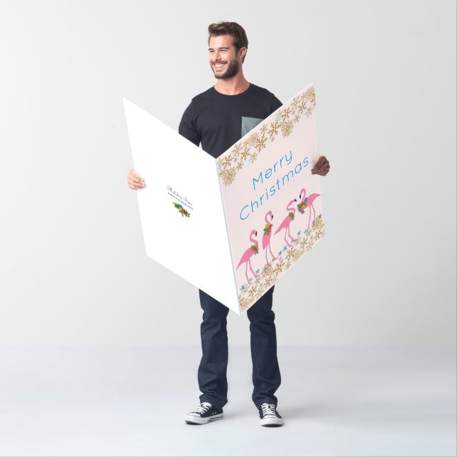 Flamingoes Snowflakes Tropical Pink Christmas Card (In Situ)