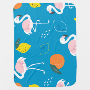 Flamingos, abstract tropical fruits, trendy patter baby blanket