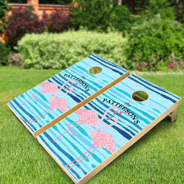 Flamingos Abstract Water Family Name Cornhole Set (Flamingos Abstract Water Family Name Cornhole Set)