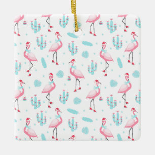 Flamingos and Cactus Ceramic Ornament