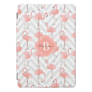Flamingos and Chevrons Pattern with Monogram iPad Pro Cover