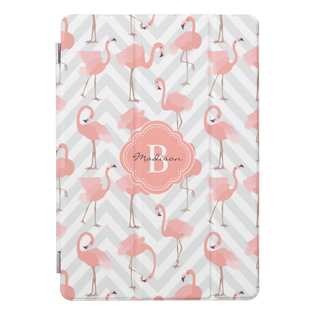 Flamingos and Chevrons Pattern with Monogram iPad Pro Cover (Front)