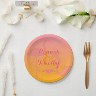 Flamingos And Custom Couple Names Tropical Wedding Paper Plates