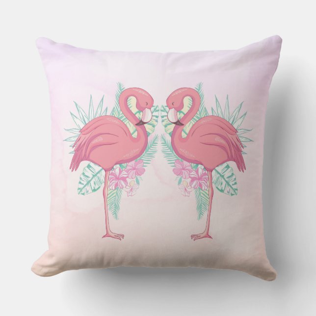 Flamingos and Flowers Tropical Outdoor Pillow (Front)