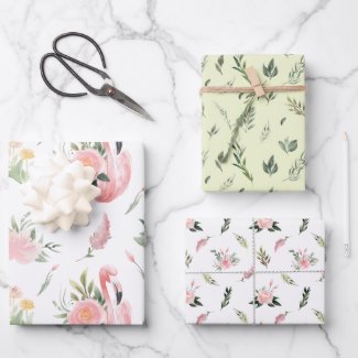 Flamingos and Flowers Wrapping Paper Sheets