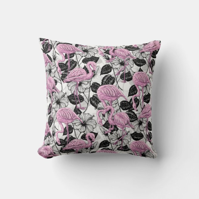 Flamingos and hibiscus flowers throw pillow (Front)