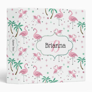 Flamingos and Palm Trees Atomic Style Monogram 3 Ring Binder