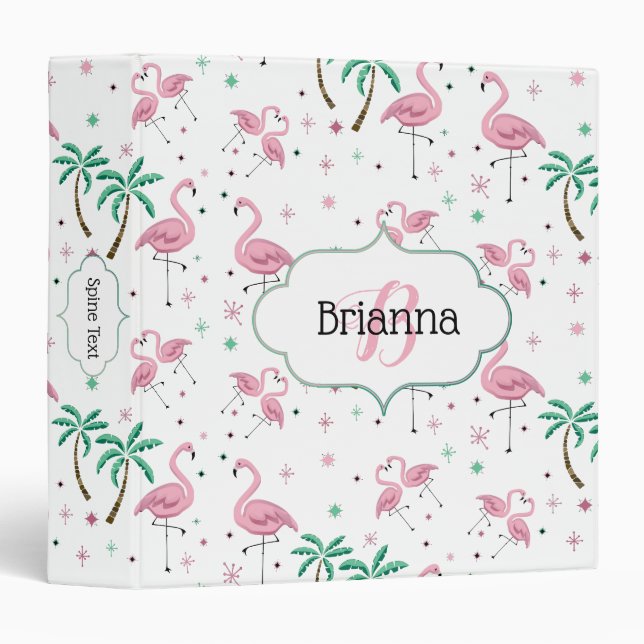 Flamingos and Palm Trees Atomic Style Monogram 3 Ring Binder (Front/Spine)