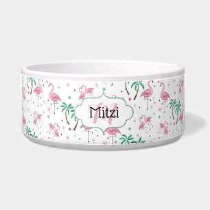 Flamingos and Palm Trees Atomic Style Monogram Bowl