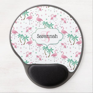 Flamingos and Palm Trees Atomic Style Monogram Gel Mouse Pad
