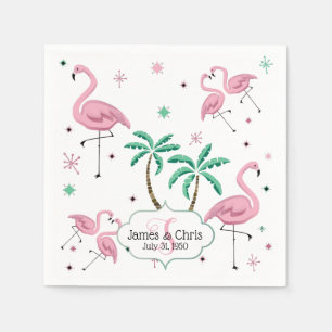 Flamingos and Palm Trees Atomic Style Monogram Napkins