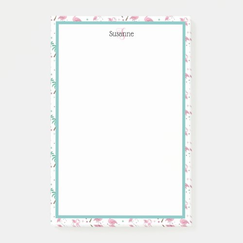 Flamingos and Palm Trees Atomic Style Monogram Post_it Notes