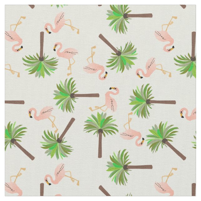 Flamingos and Palm Trees Fabric (Close Up)