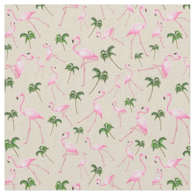 Flamingos and Palm Trees Fabric (Close Up)