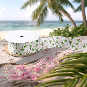 Flamingos And Palm Trees Satin Ribbon