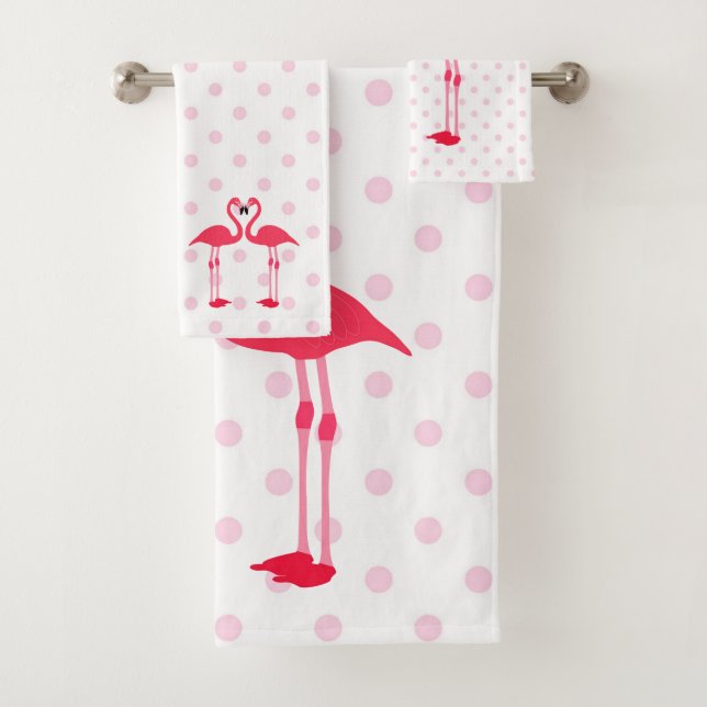 Flamingos and Polka Dots Bath Towel Set (Insitu)