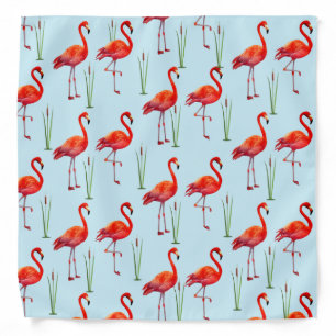 Flamingos and Reed Grass on Light Blue Bandana