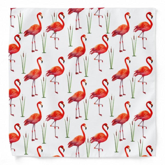 Flamingos and Reed Grass on White Bandana (Front)