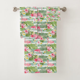 Flamingos And Stripes Bath Towel Set