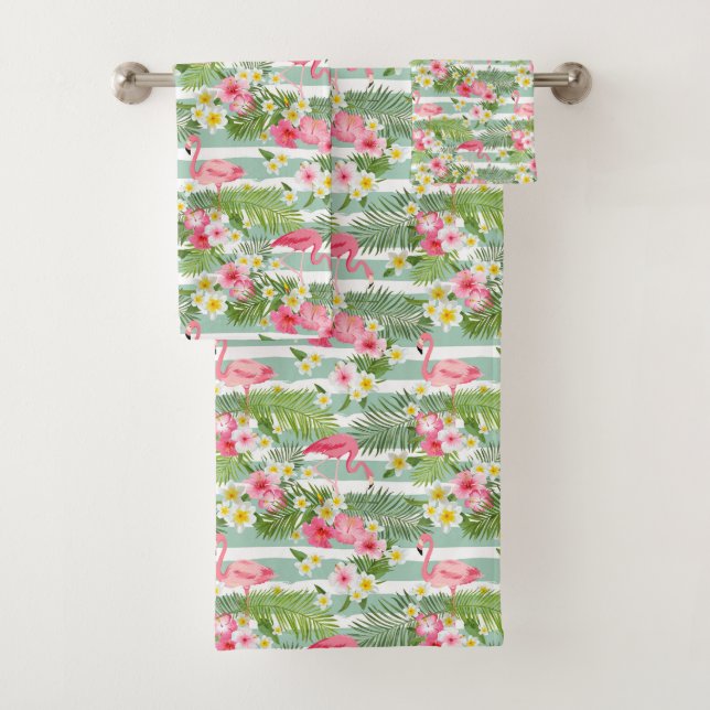 Flamingos And Stripes Bath Towel Set (Insitu)