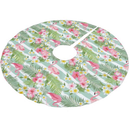 Flamingos And Stripes Brushed Polyester Tree Skirt