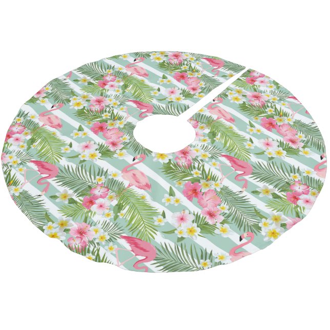 Flamingos And Stripes Brushed Polyester Tree Skirt (Angled)